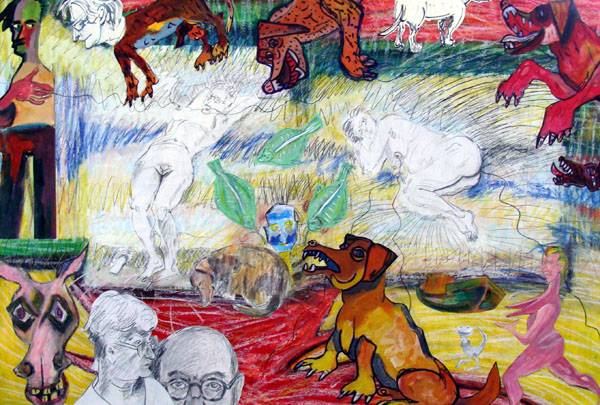 Wal Jarosz -Zwierzęta i ludzie- technika własna, papier, 100x70 cm, 2010 kopia.jpg