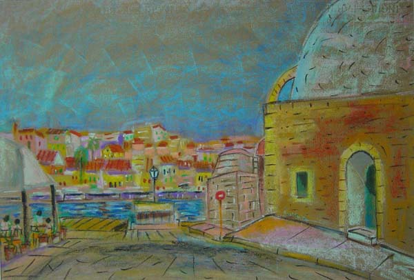 Chania- port, pastel olejny I, ukradziony, ekspozycja.jpg